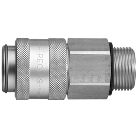 46426100 Coupling - Dry Break - Male Thread Double shut-off quick couplings with flatsealing or dry-break system for leak-free design. (KL series). On the coupling and plug, our leak-free coupling systems have valves that build up no dead-space volume. As such, when the connection is broken, no drops of the medium being channelled are able to escape. This variant is especially suitable for transporting aggressive media or in sensitive environments like in cleanrooms.