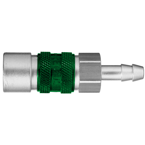 48022520 Coupling - Single Shut-off - Hose Barb Quick coupling single shut-off coded system - Rectukey.  The mechanical coding of the coupling and plug offers a  guarantee for avoiding mix-ups between media when coupling, which is complemented by the color coding of the anodised sleeves. Double shut-off version available on request.