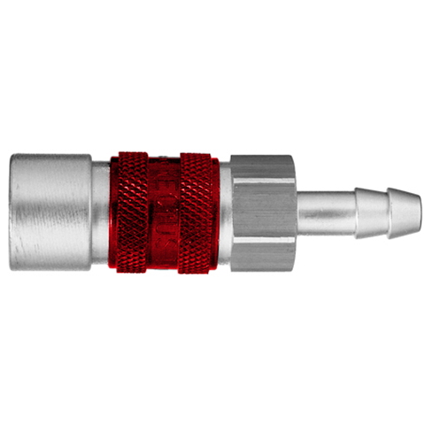 48022535 Coupling - Single Shut-off - Hose Barb Quick coupling single shut-off coded system - Rectukey.  The mechanical coding of the coupling and plug offers a  guarantee for avoiding mix-ups between media when coupling, which is complemented by the color coding of the anodised sleeves. Double shut-off version available on request.