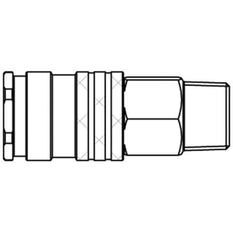 48900870 Coupling - Single Shut-off - Male Thread Rectus and Serto Single shut-off quick couplers work without a valve in the nipple but with a valve in the quick coupler. The flow is stalled when the connection is broken. (Rectus KA serie)