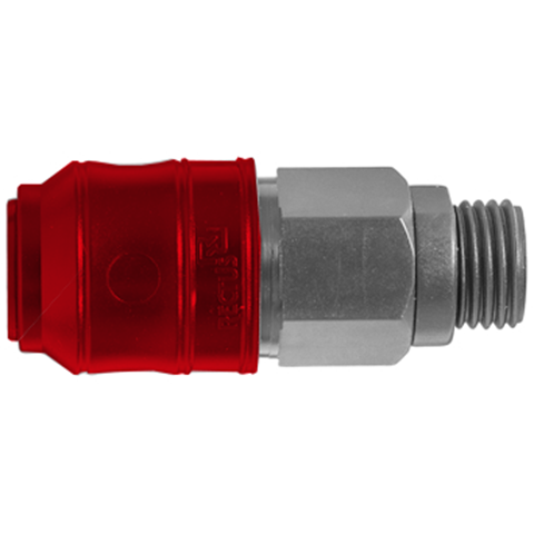 48952670 Coupling - Double Shut-off - Male Thread Quick coupling double shut-off coded system - Rectukey.  The mechanical coding of the coupling and plug offers a  guarantee for avoiding mix-ups between media when coupling, which is complemented by the color coding of the anodised sleeves. Double shut-off version available on request.