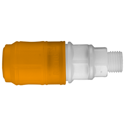 48988165 Coupling - Double Shut-off - Male Thread Quick coupling double shut-off coded system - Rectukey.  The mechanical coding of the coupling and plug offers a  guarantee for avoiding mix-ups between media when coupling, which is complemented by the color coding of the anodised sleeves. Double shut-off version available on request.